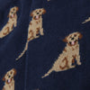 Navy blue socks with a golden brown Labrador dog pattern
