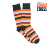 Colorful striped sock with 'Combat Stress' text on a white background