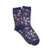 dark purple socks with a floral pattern