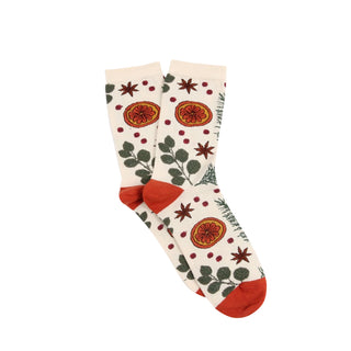 Decorative socks with floral pattern on a white background