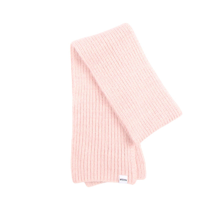 Pink knitted scarf on a white background