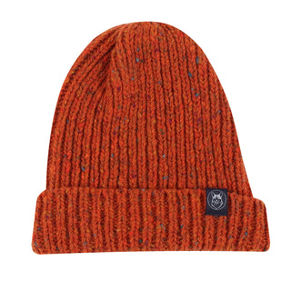 orange Ribbed Donegal Wool Beanie hat with fleck