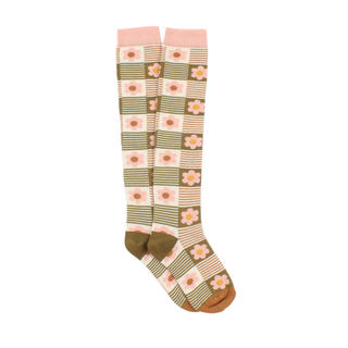 Kids Checked Floral Long Cotton Socks