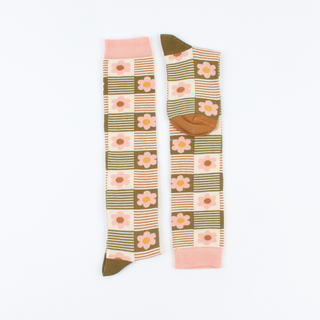 Kids Checked Floral Long Cotton Socks