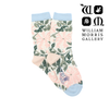 Floral patterned socks with light blue accents on a white background, featuring the William Morris Gallery logo.