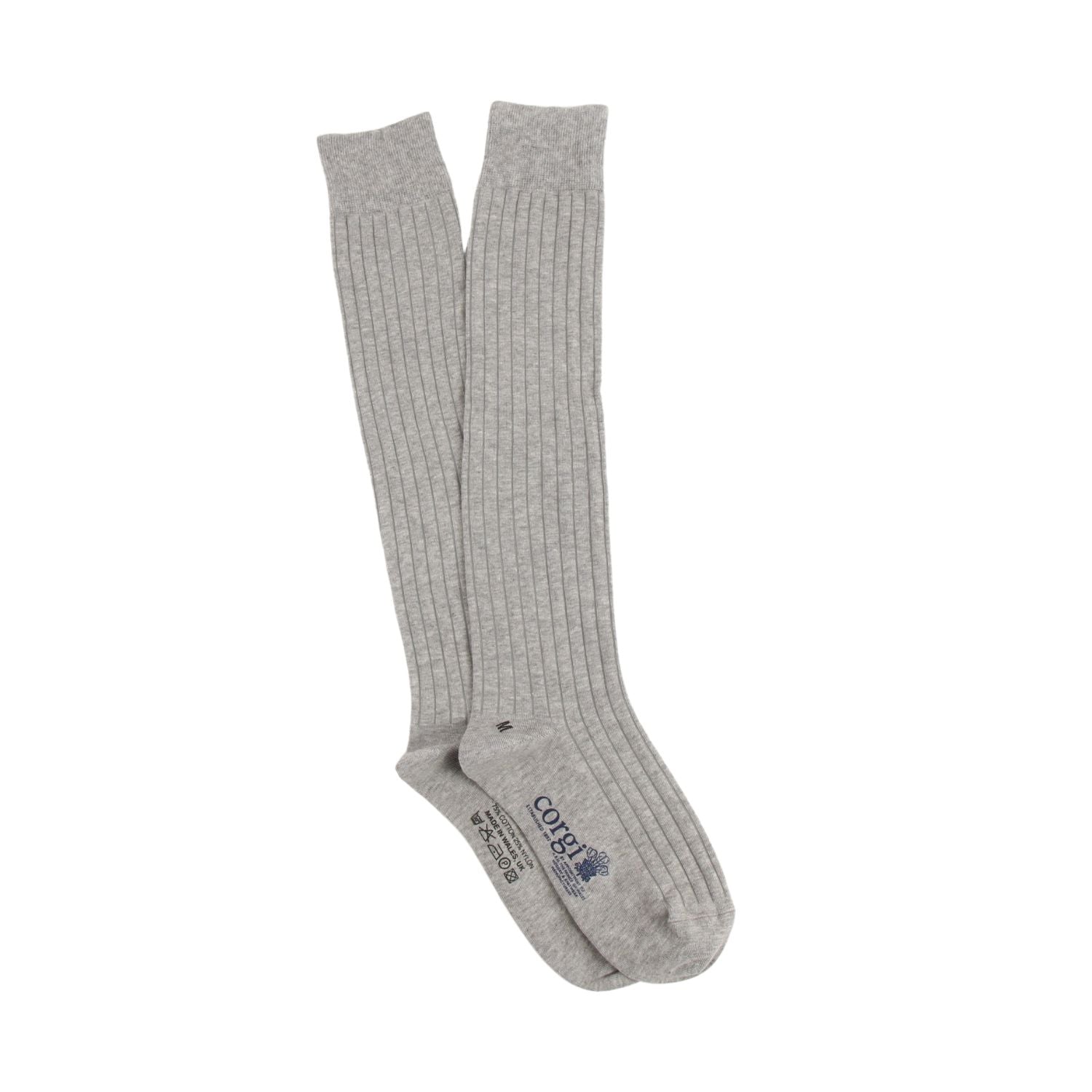 Silver knee-high socks on a white background