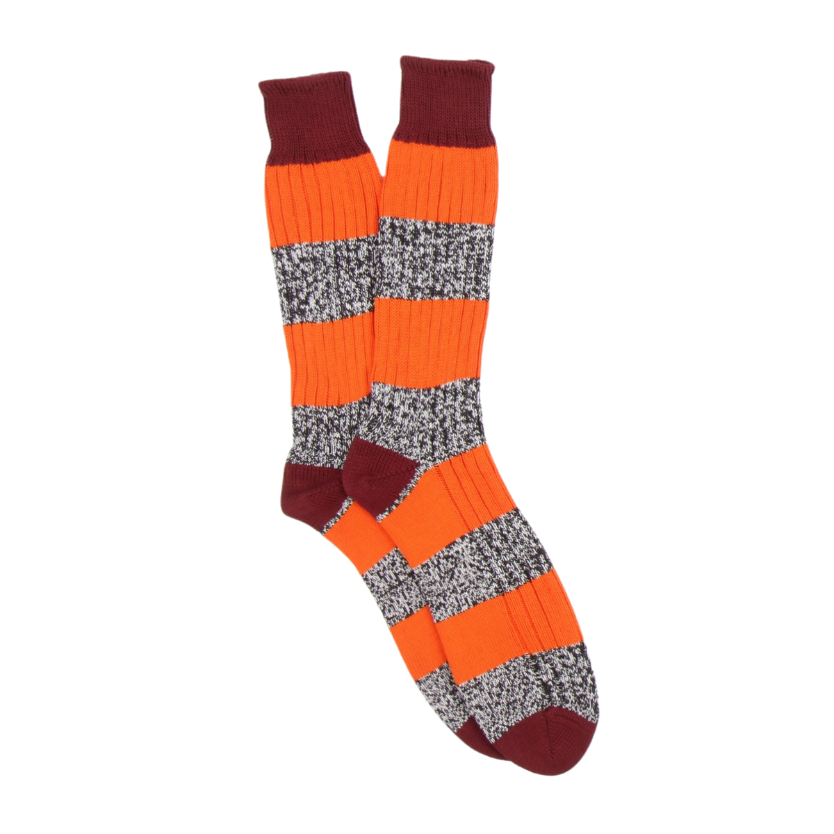Red marl stripe sock on white background