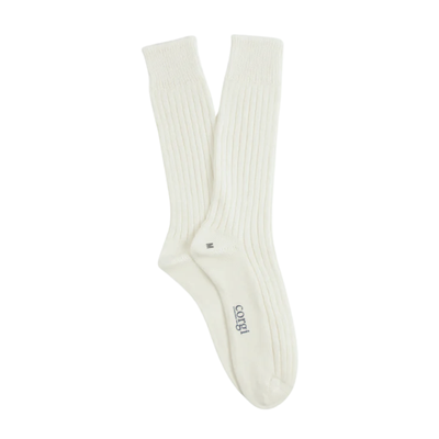 White sock with brand logo on a white background
