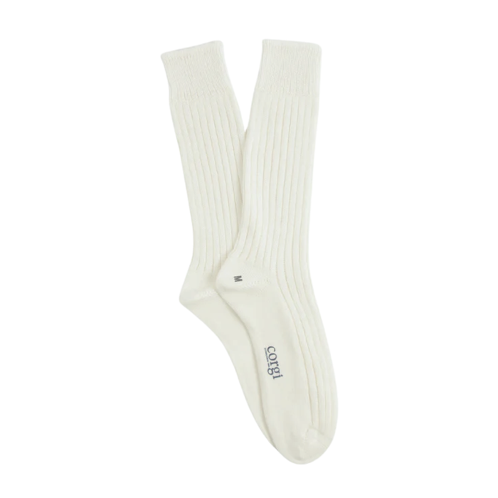 White sock with brand logo on a white background