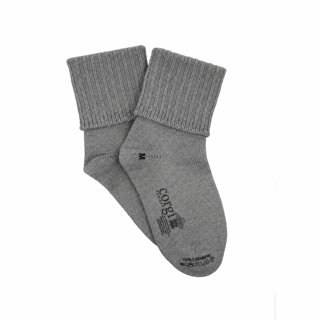 Gray sock with brand logo on a white background