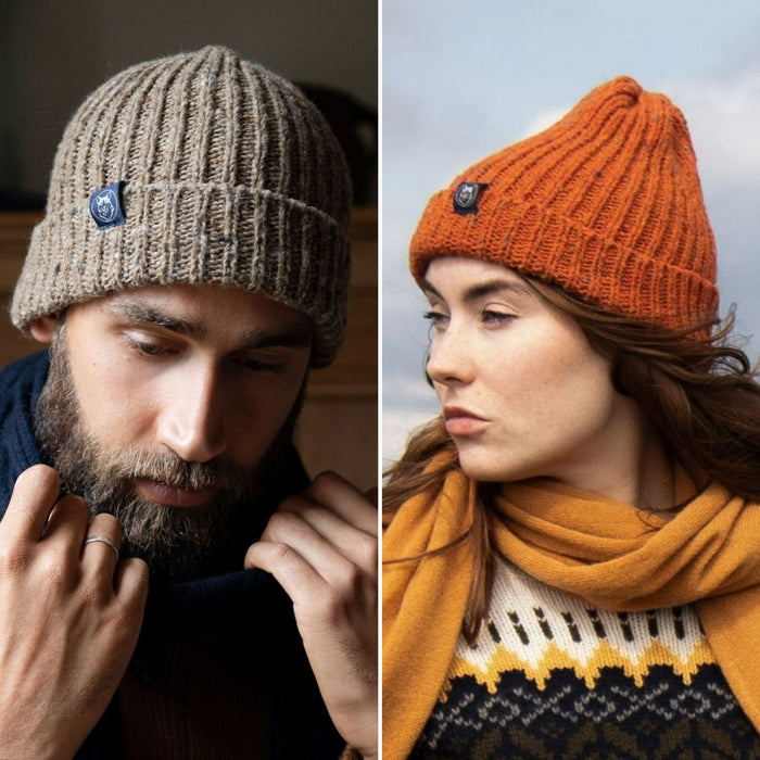 Unisex Ribbed Donegal Wool Beanie