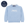 Light blue sweater with 'Jack' knitted on it, featuring the Corgi brand logo.