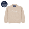 Beige sweater with 'Alex' knitted on a white background