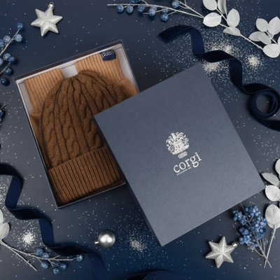 Men's Cashmere Beanie & Glove Gift Set in Chestnut