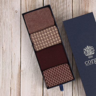 Men's 4-Pair Port Dress Socks in a gift box.