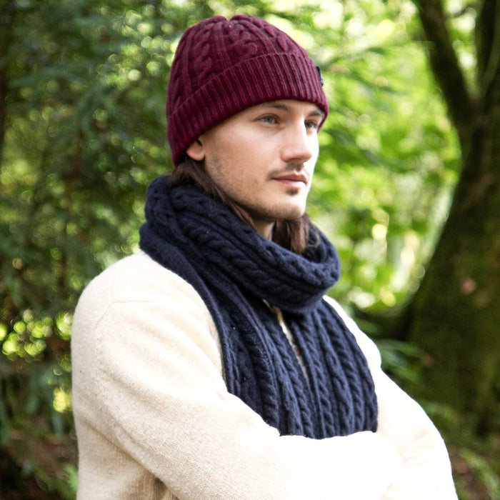 mens  maroon Cable Knit Cashmere Beanie hat