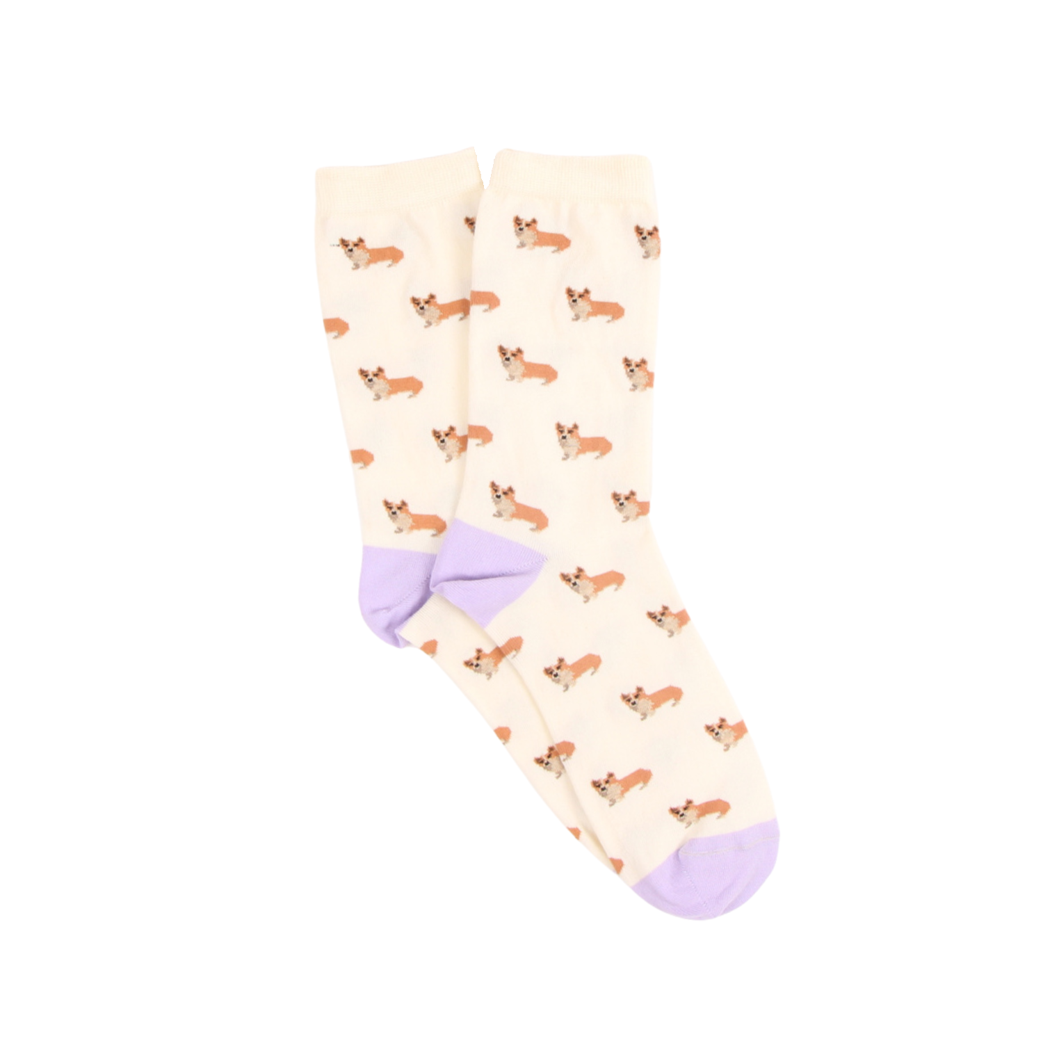 Ecru socks with dog pattern on a white background