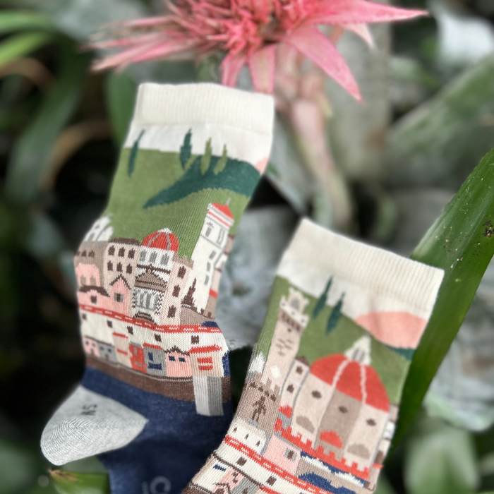 Women's Florence Scene Cotton Sock on a plant 