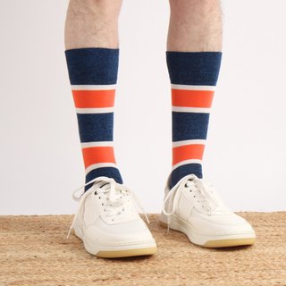 Men's Vintage Stripe Cotton Socks in Navy