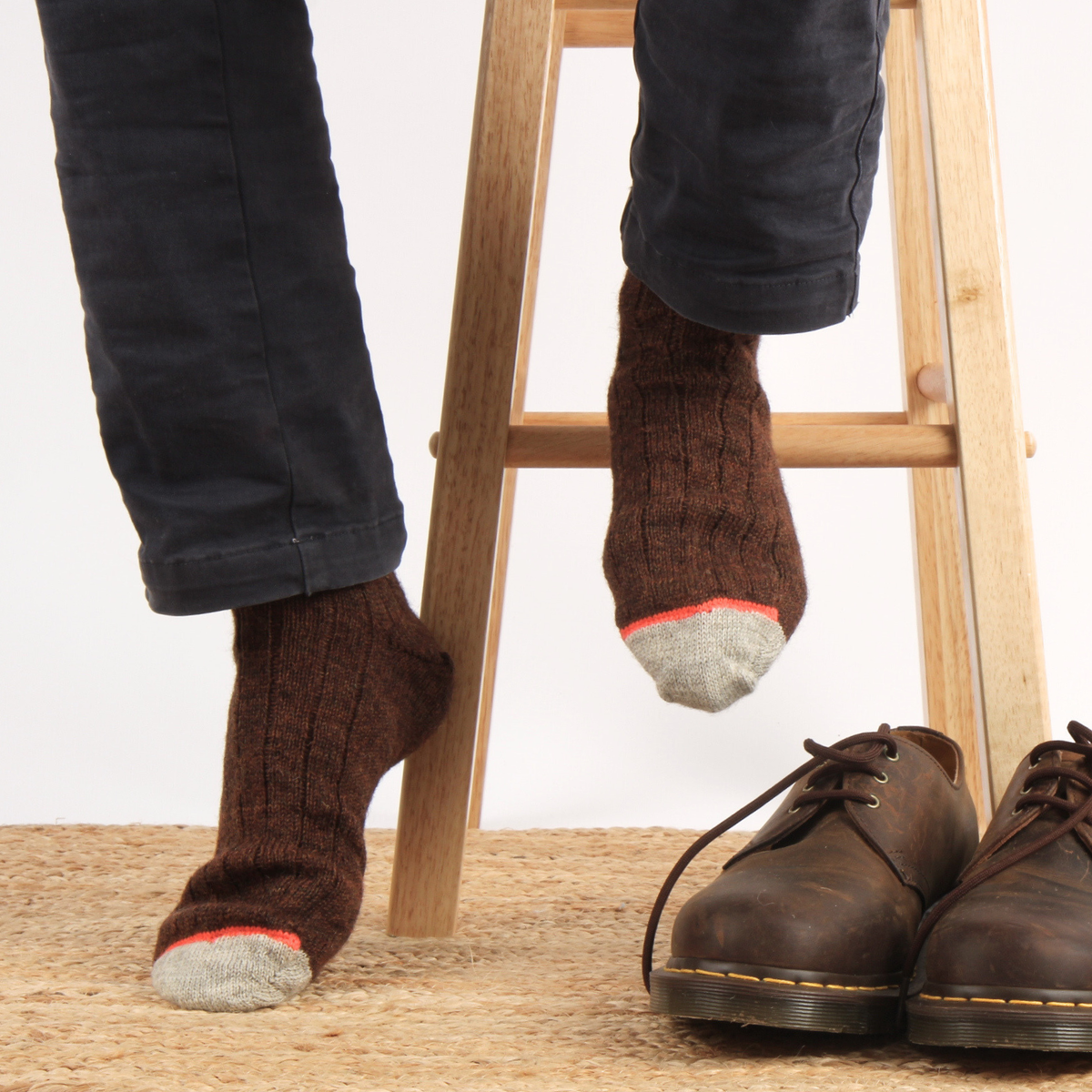 Men's brown Striped Cuff British Wool Socks