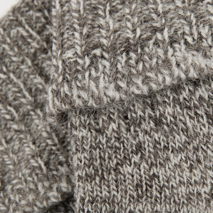 Close-up of gray knitted fabric with a textured pattern