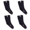 Four pairs of black socks with a brand logo on a white background