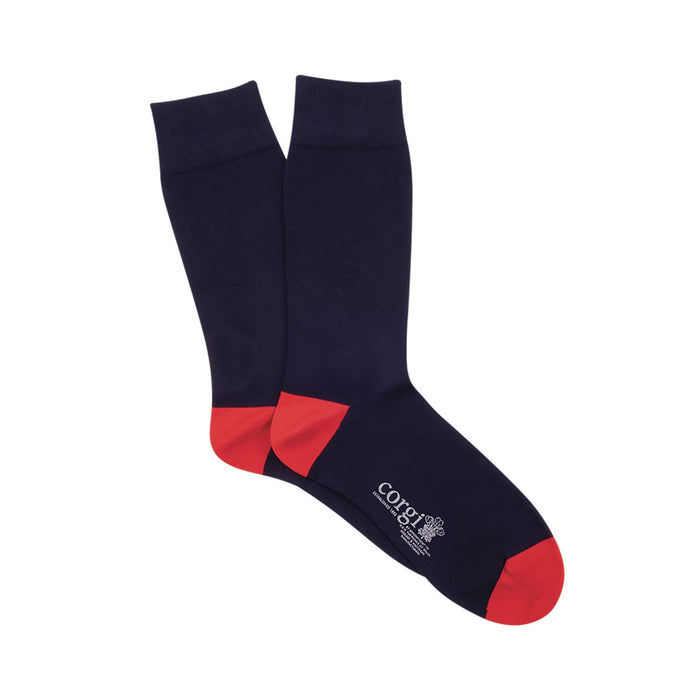 Blue and Red Contrast Heel & Toe Cotton Socks - Corgi Socks