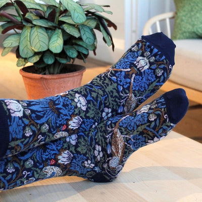 Men's blue floral patterned cotton socks