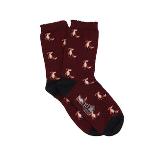 Fox Patterned Ruffled Hem Merino Wool Socks - Corgi Socks