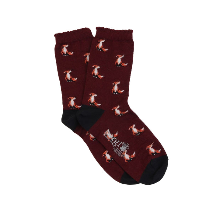 Fox Patterned Ruffled Hem Merino Wool Socks - Corgi Socks