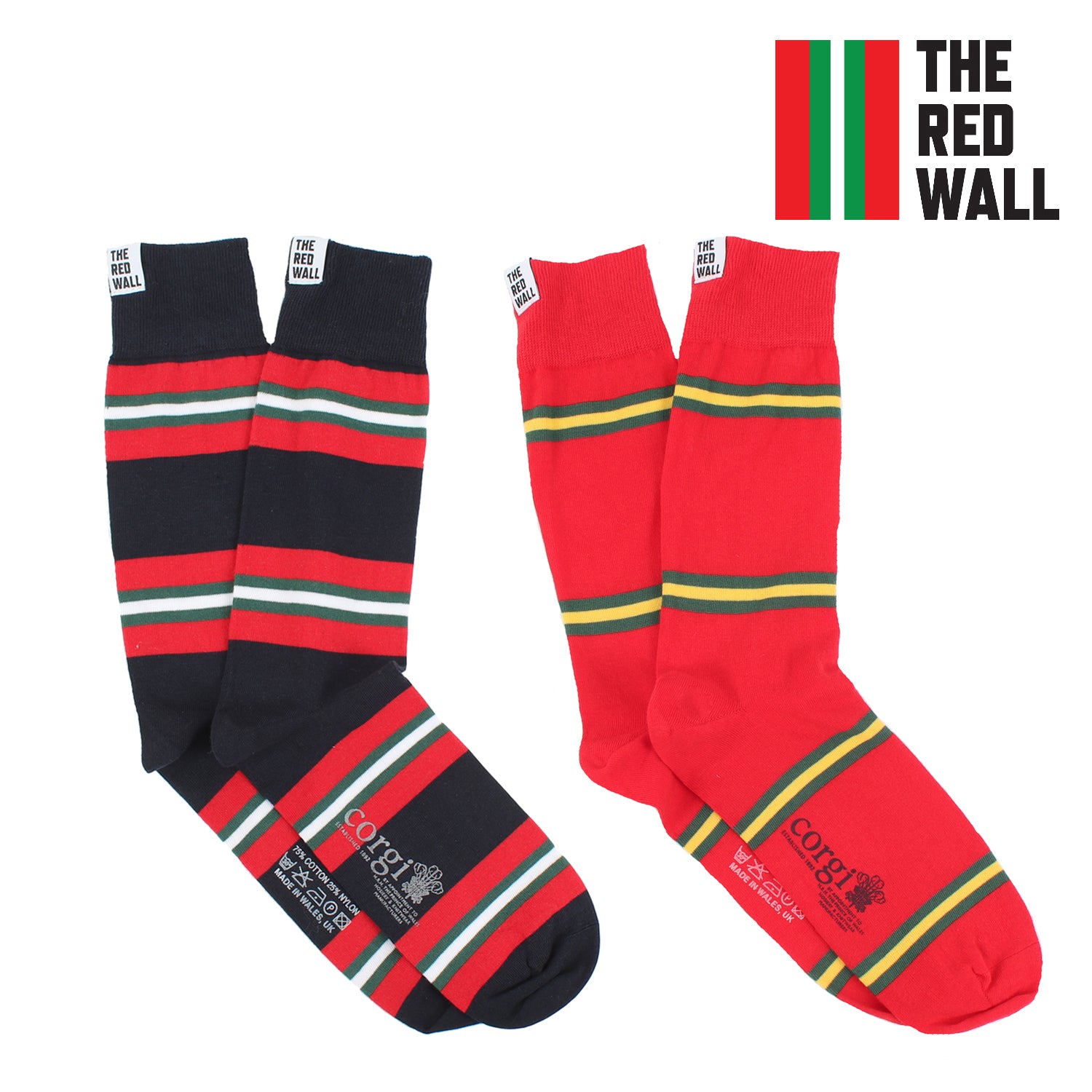 2 pairs of Red Wall socks on a white background.