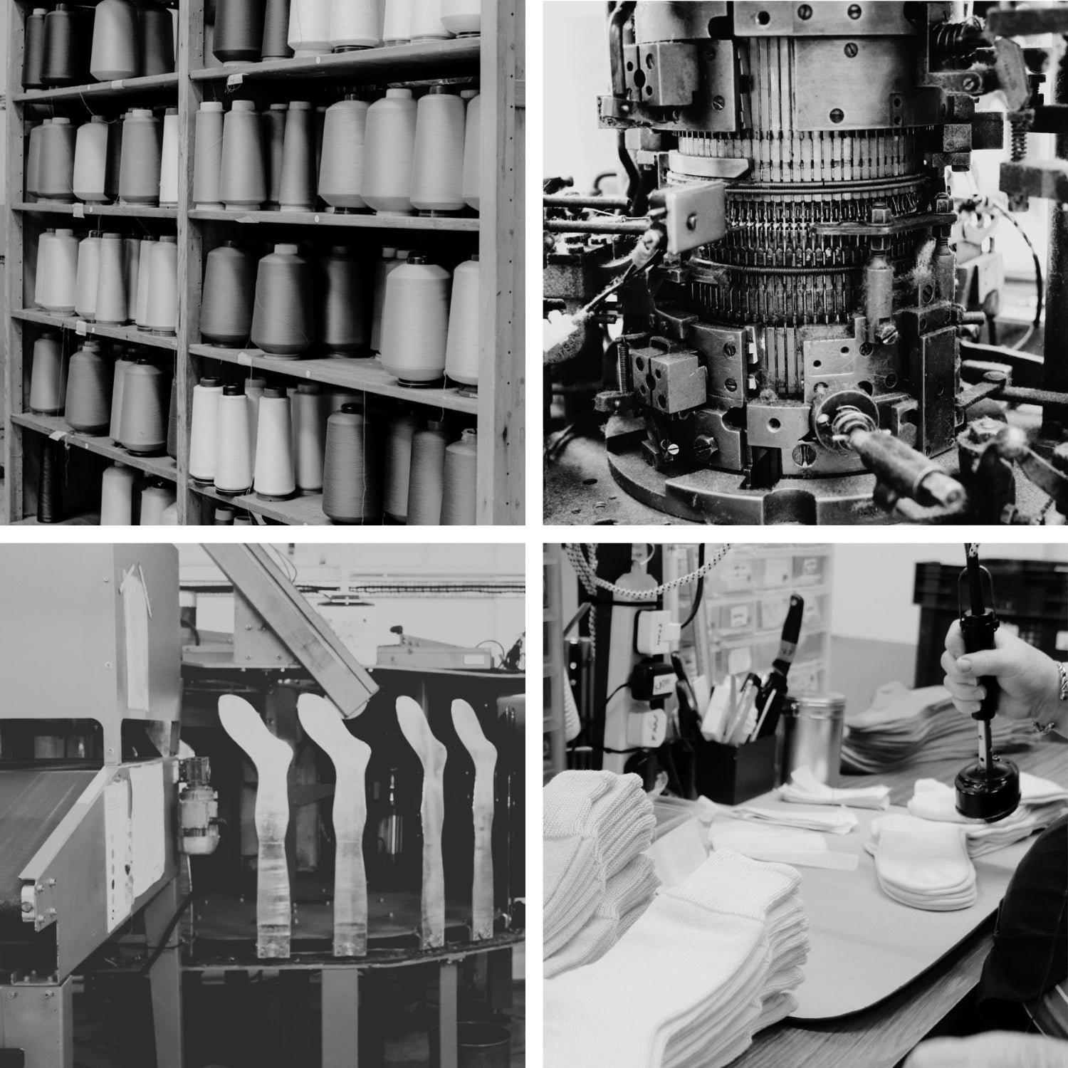 collage of factory images where the socks are made in Wales UK