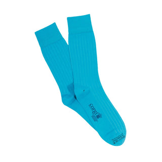 Men's Aqua Blue Rib Cotton Socks - Corgi Socks