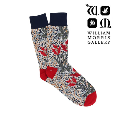 Floral patterned sock with William Morris Gallery logo