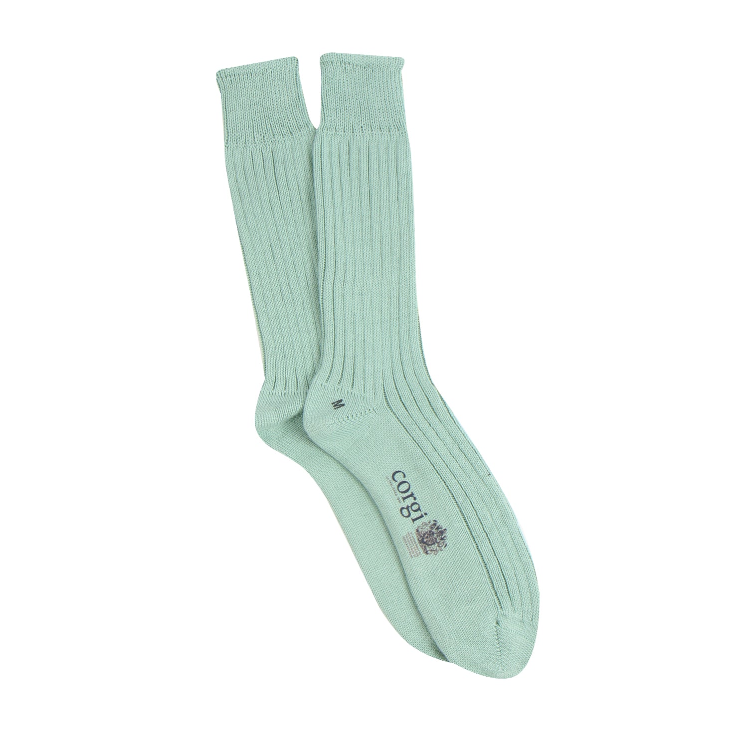 Pair of light green socks on a white background