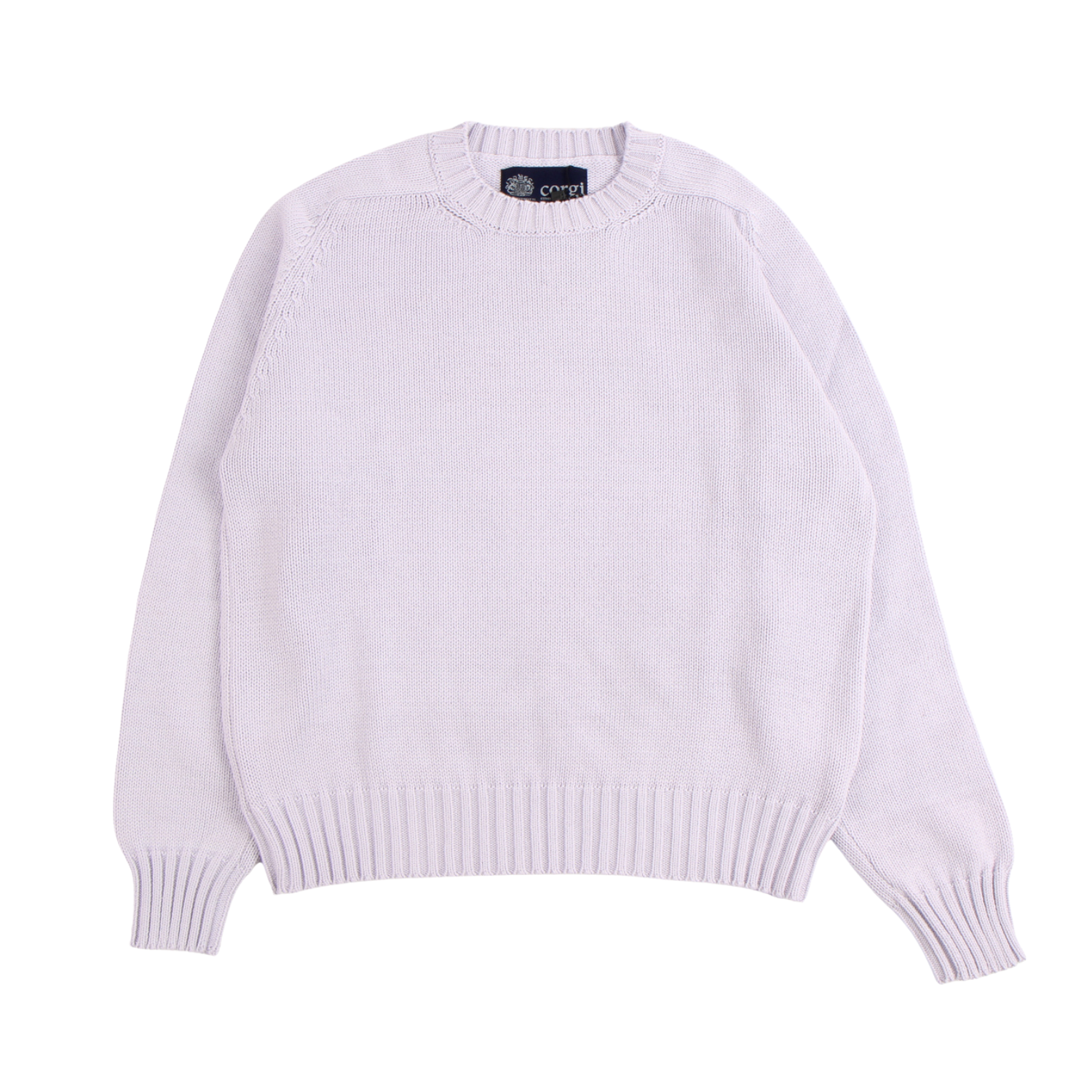 Purple sweater with a brand label on a white background