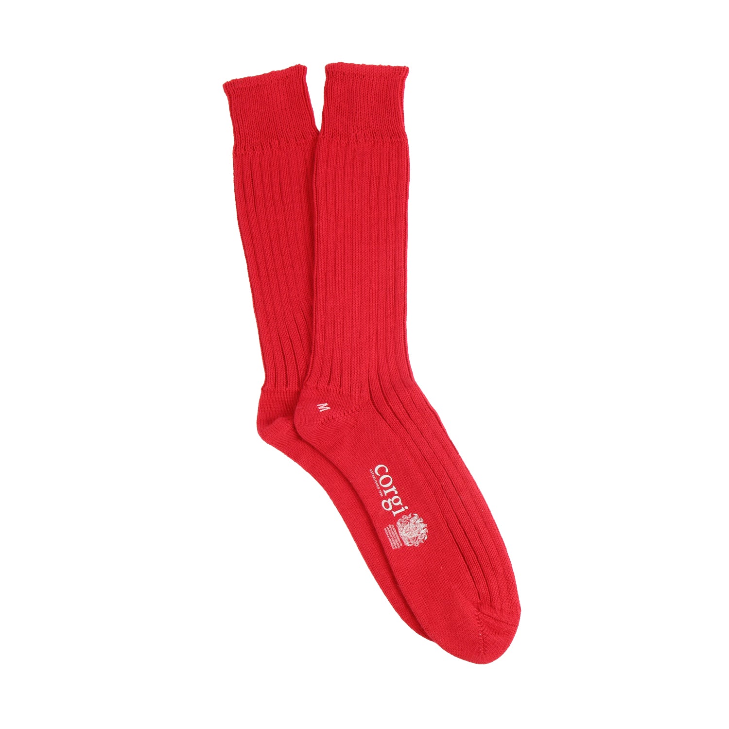 Red sock with a brand logo on a white background