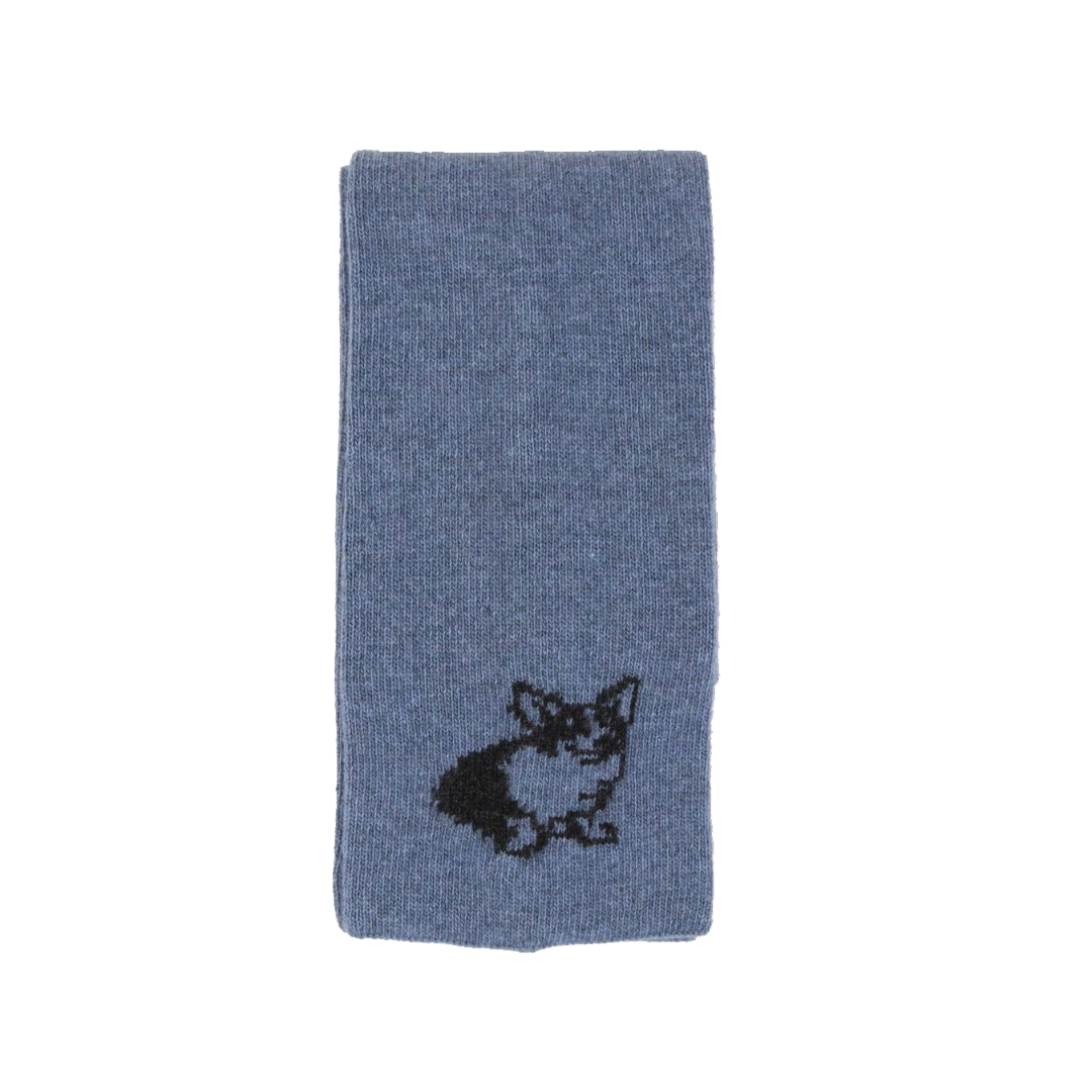 Corgi dog motif scarf in denim blue