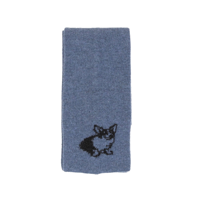 Corgi dog motif scarf in denim blue