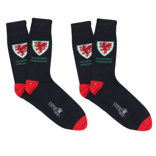 Welsh Football 'Together Stronger' 2-Pair Cotton Gift Box - Corgi Socks
