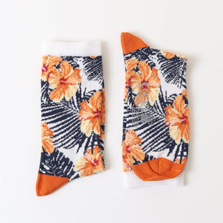 Women's Hibiscus Floral Cotton Socks - Corgi Socks