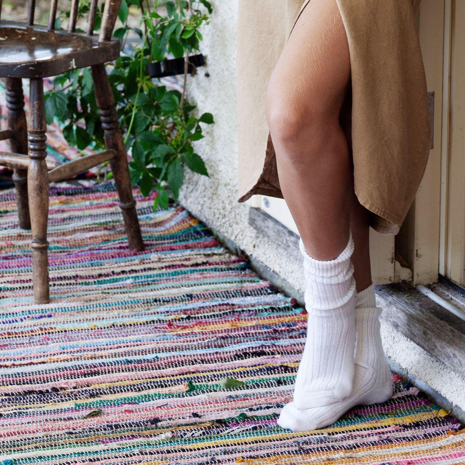 Women's white Cashmere Lounge Socks - Corgi Socks