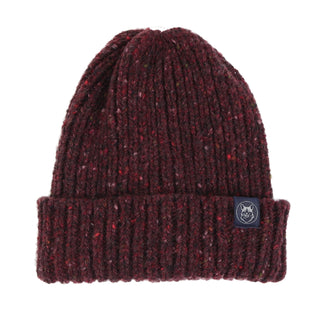 plum coloured Ribbed Donegal Wool Beanie hat