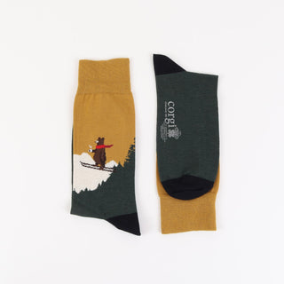 Men's Skiing Bear Scene Cotton Socks