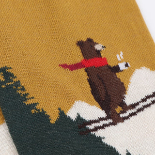 Men's Skiing Bear Scene Cotton Socks