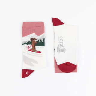 Women's Skiing Dachshund Scene Cotton Socks