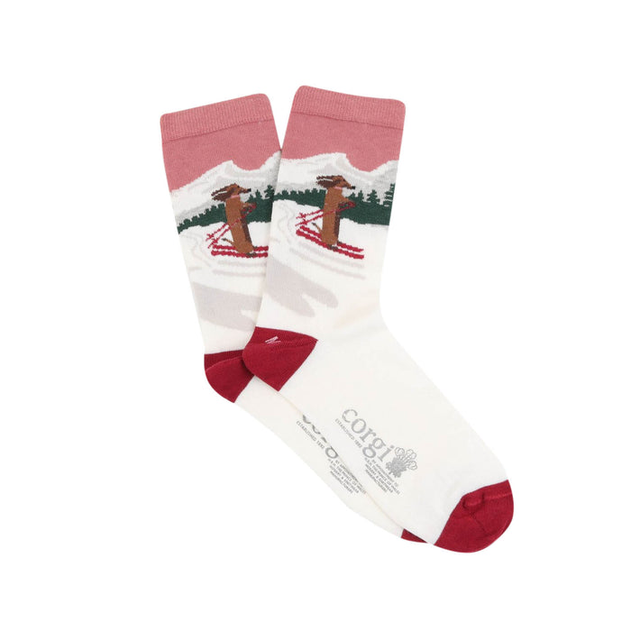 Women's Skiing Dachshund Scene Cotton Socks