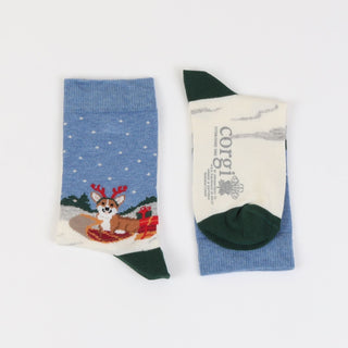 Kids Christmas Sledging Corgi Cotton Socks