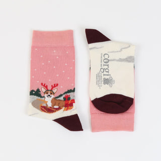 Kids Christmas Sledging Corgi Cotton Socks